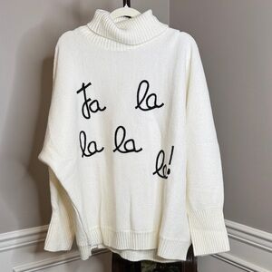 Gilli White Oversized Turtleneck Christmas Sweater with Black Script Size 1X